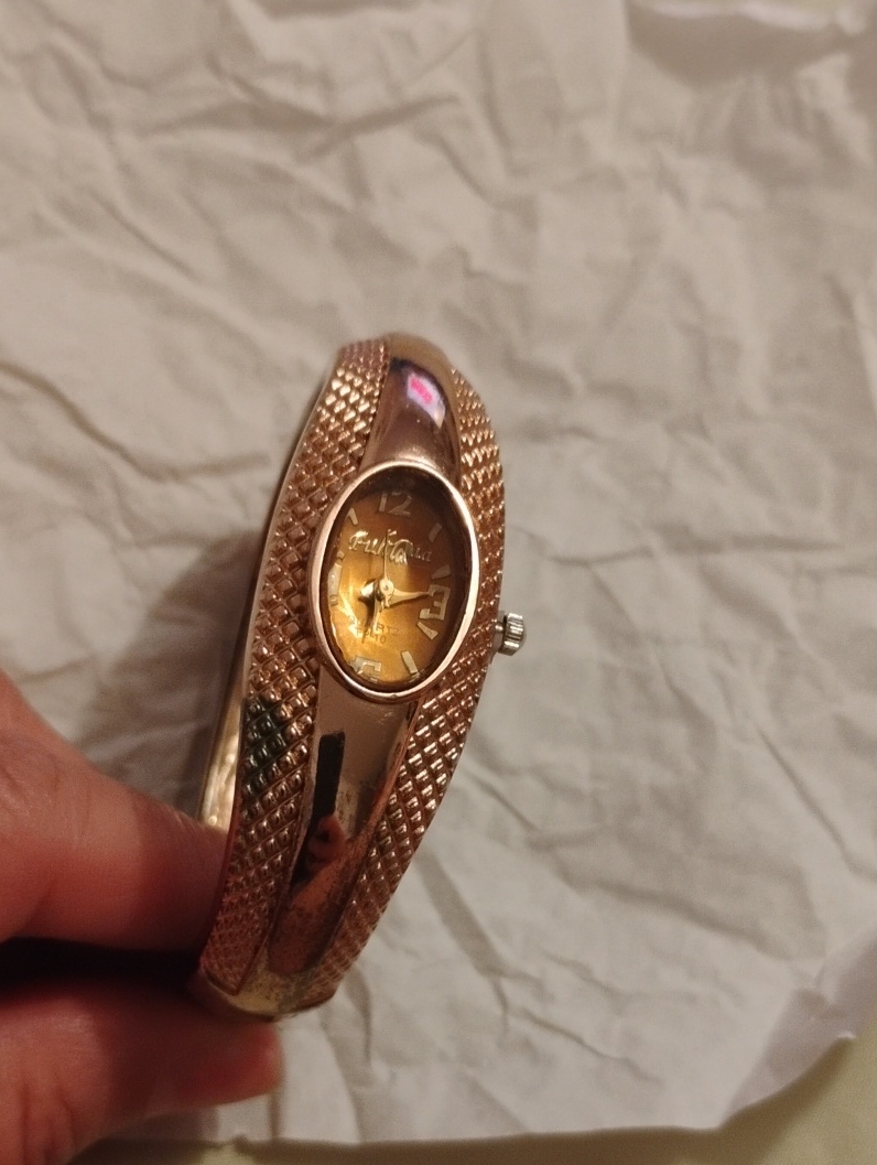 Gold Tone Bangle Watch With Textured Band